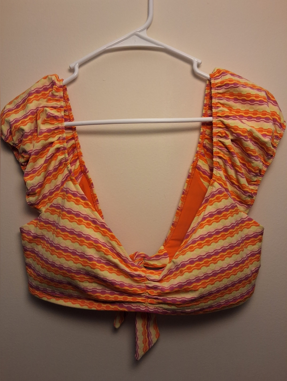 Aerie Ruffle Tie-Front Bikini Top XL | Retro Wavy Stripe Pink & Orange